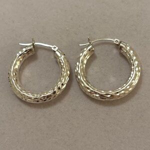 Vintage SA 925 Sterling Silver Hammered Chunky Chubby Tube Hoop Earrings 1” Size